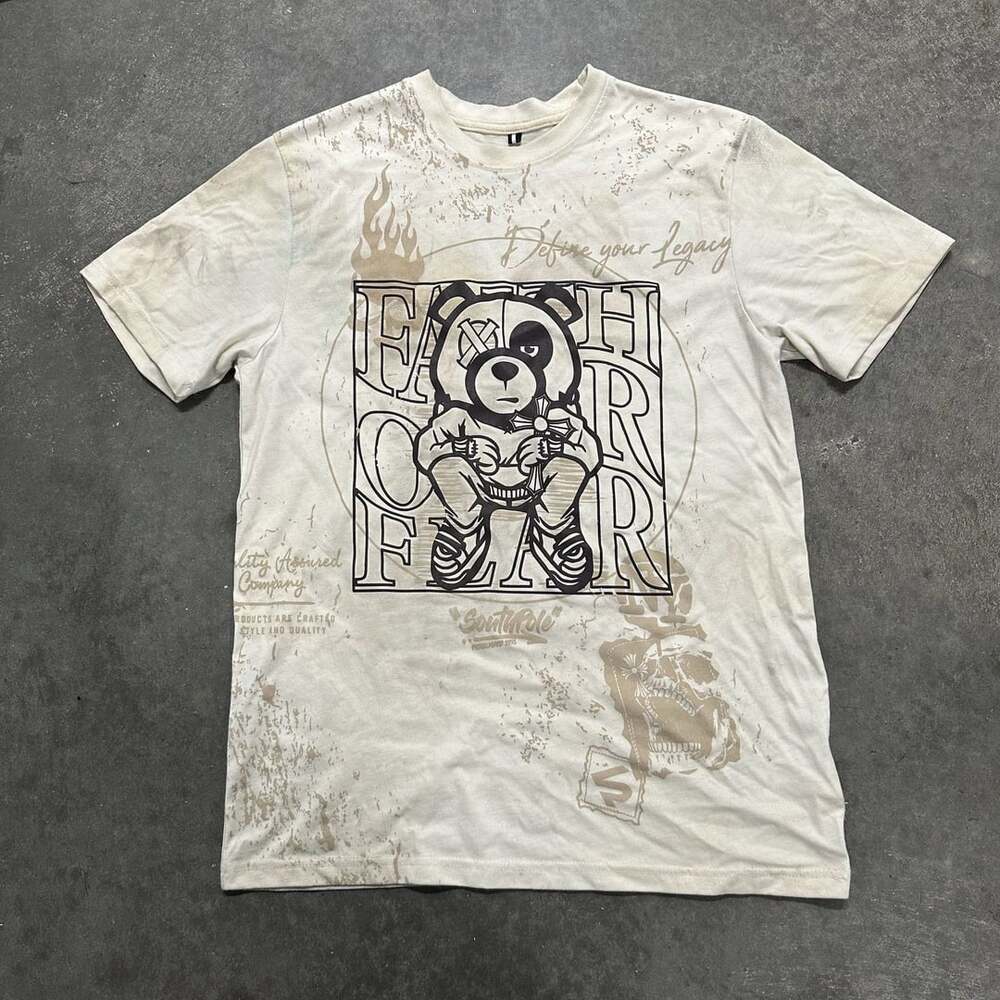 Southpole Y2K Graphic T Shirt Bear Streetwear Hip Hop Distressed Print Size M